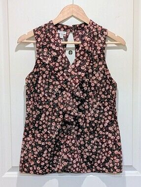 EUC Y2K Dynamite S Vintage Ruffle Collar Keyhole Back Plum Floral Top
